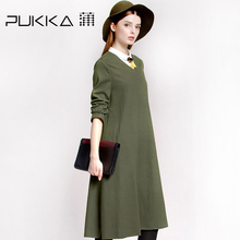 Pukka/蒲牌2017秋装新款商场同款原创设计大码女装V领羊毛连衣裙图片
