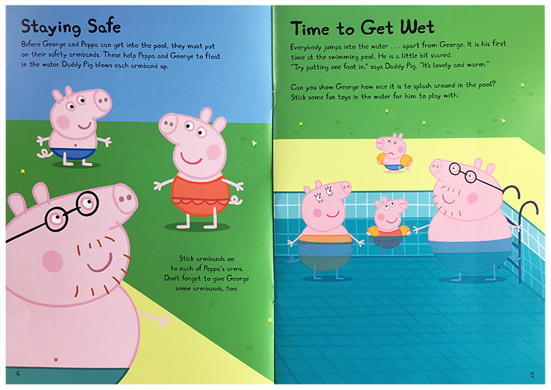 英文原版 peppa pig:goes swimming sticker book粉红猪小妹去游泳