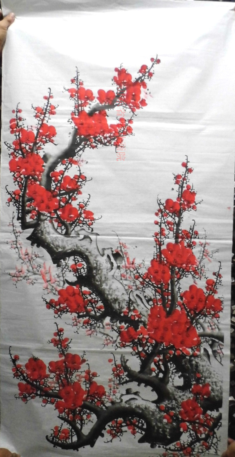 国画字画书画四尺写意花鸟画梅花红梅不带鸟风水画客厅办公室画心