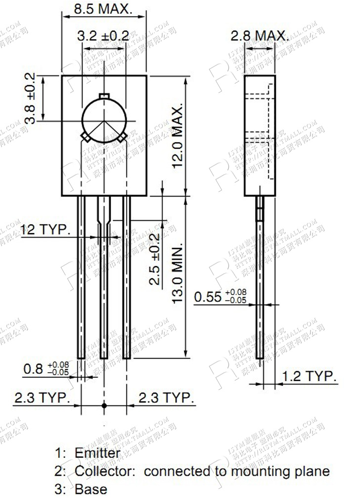 risym 三极管 b772 2sb772 3a/40v pnp 功率管 封装to-126 10只