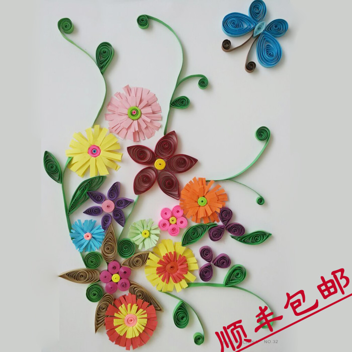 衍纸成品画a4植物花卉吊兰立体创意装饰画手工粘贴作品顺丰包邮潮