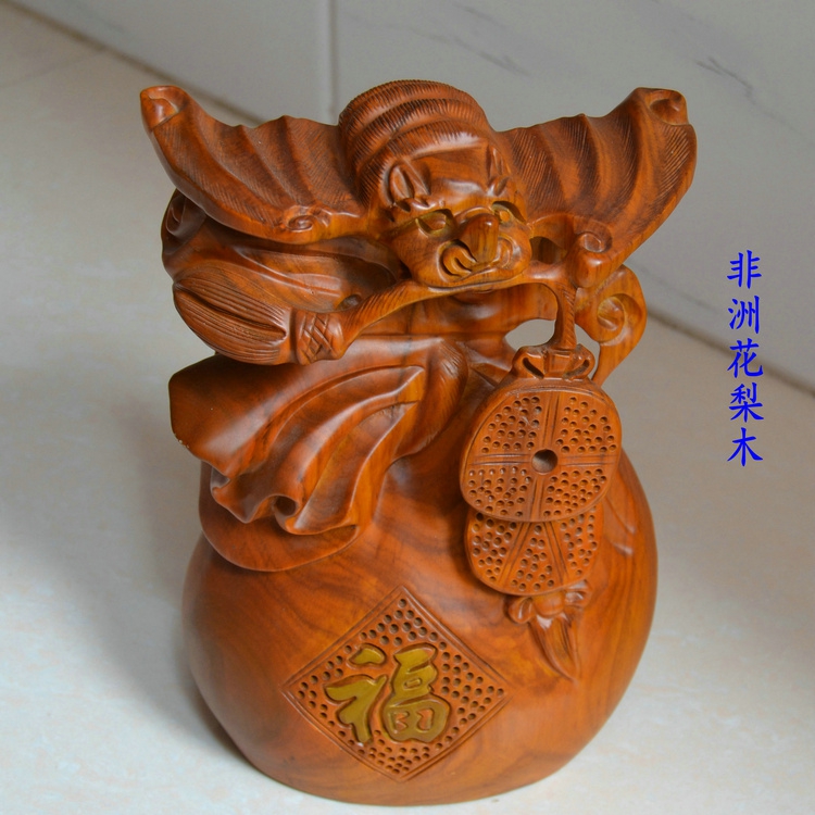 非洲黄花梨蝙蝠钱袋 招财进宝 家居木雕摆件 天然正宗