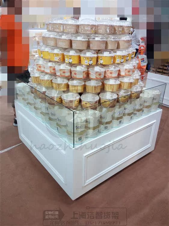 木质烤漆堆头货架零食食品糖果饼干礼品展示柜台散装货柜中岛柜台