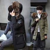 2017新款 加厚青年棉服大毛领学生棉袄 冬装 棉衣中长款 反季清仓男士