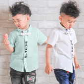 新款 衬衫 小男孩衬衫 纯棉时髦儿童白色休闲衬衣中大童夏装 男童短袖