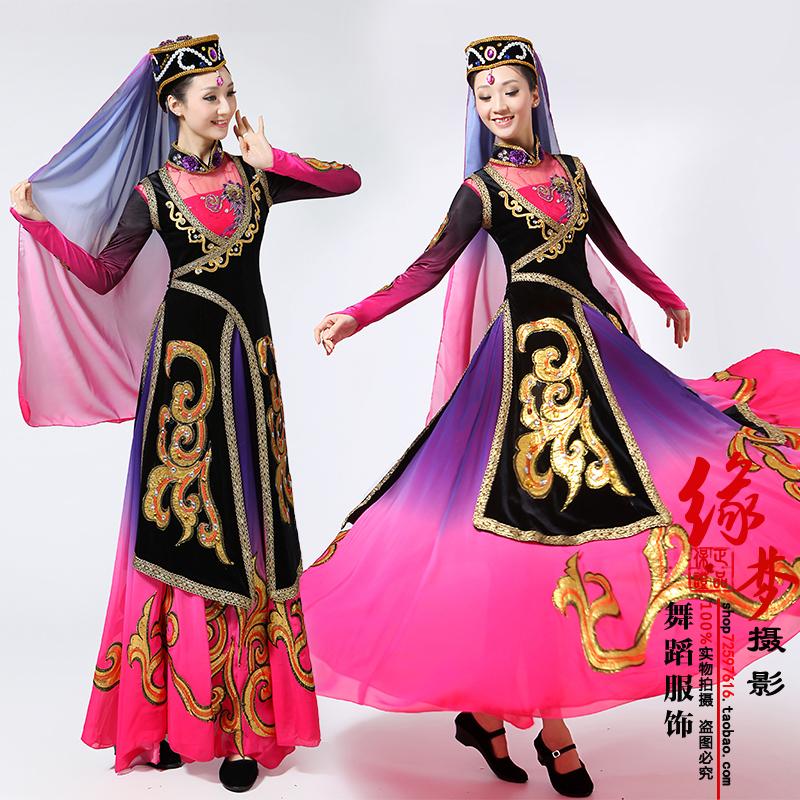 新疆舞蹈演出服新款成人维族大裙摆维吾尔族服饰少数民族服装女装