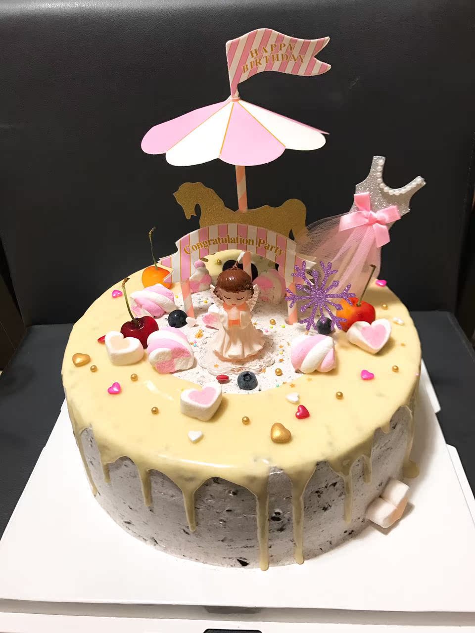 南京同城巧克力淋面水果情景蛋糕闺蜜聚会生日趴铁塔动物奶油制作