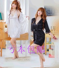 真睡袍两件套 春秋季女士性感睡衣家居服蕾丝吊带诱惑睡裙套装 包邮