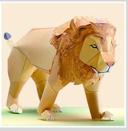 立体折纸手工制作模型剪纸 仿真 野生保护动物 非洲狮子 3d纸模
