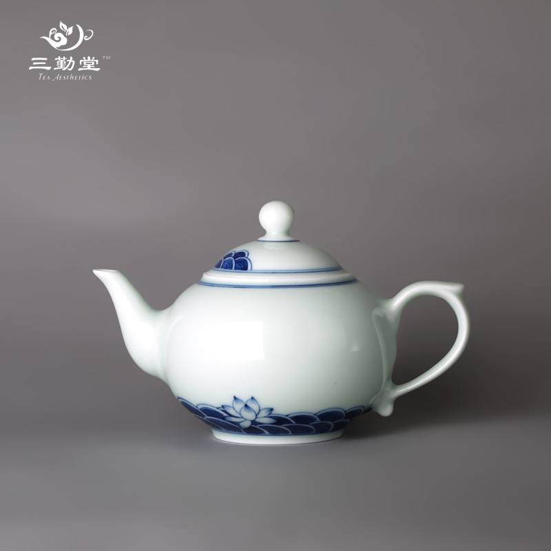 三勤堂茶壶陶瓷 景德镇茶具功夫茶全手工手绘青花瓷泡茶壶美人肩