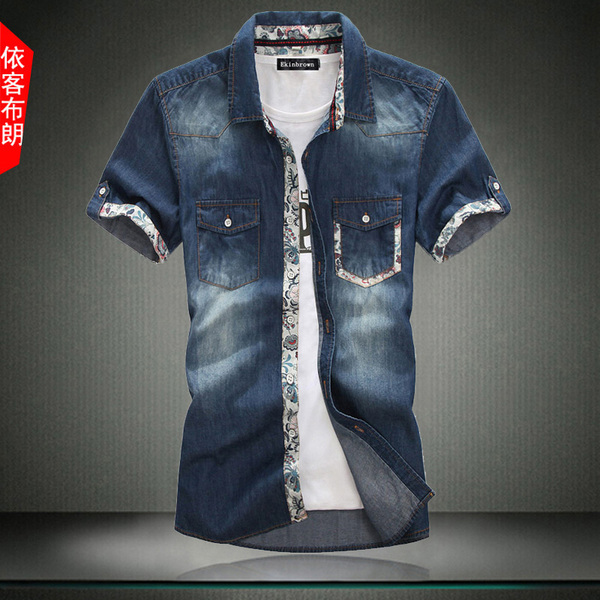 正品男短外套 EK夏季牛仔衬衫 加肥加大码 潮