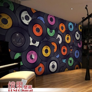 3d立体光盘光碟壁画复古怀旧唱片壁纸ktv主题房间包间背景墙墙纸