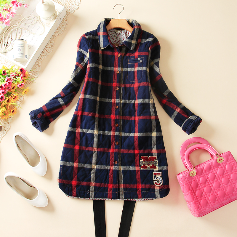 夹棉衬衫女2015秋冬中长款宽松大码百搭纯棉