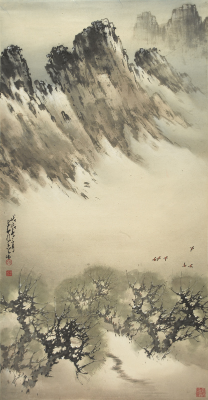 初春图赠装裱作品仿赵少昂书画办公室挂画客厅装饰画国画山水画