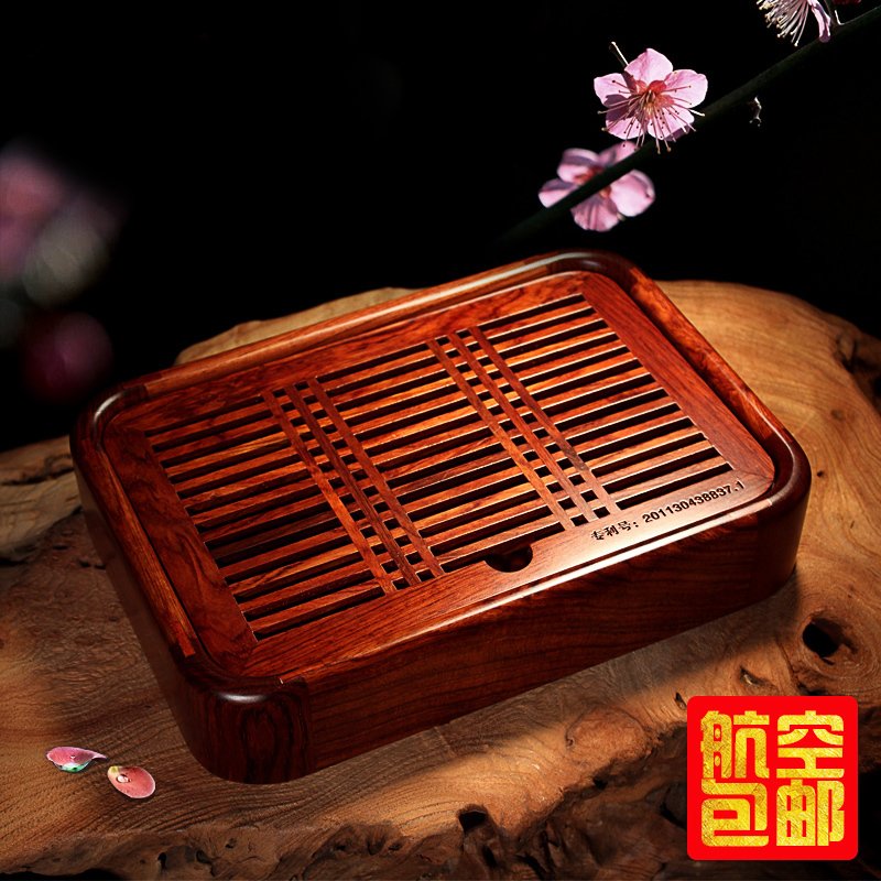 雯晨功夫茶具储水小茶盘实木黑檀茶台鸡翅木盛水托盘花梨木茶海