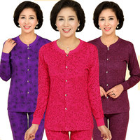 中老年人纯棉对开襟保暖内衣套装女全棉加肥加