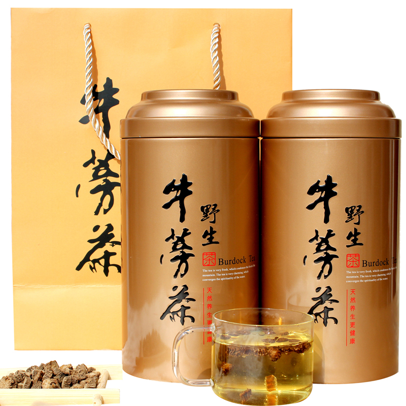 买5送1得利来斯 【野生黄金牛蒡茶】正品 牛榜圆片茶250克/铁罐装