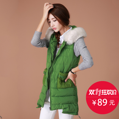 韩潮袭人2015新款女士中长背心棉马甲女秋冬