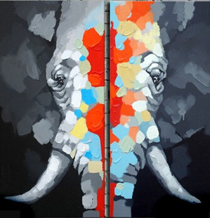 油画 全手工绘制 新颖装饰油画 抽象 动物抽象画大象 热卖免邮