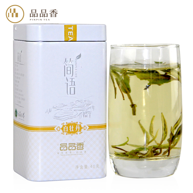 品品香白茶 福鼎白牡丹茶 2016新茶福建白茶简语茶叶40克/罐