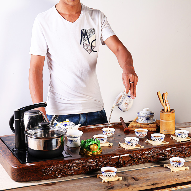 琨德茶具套装特价包邮整套紫砂冰裂功夫茶具四合一电磁炉实木茶盘