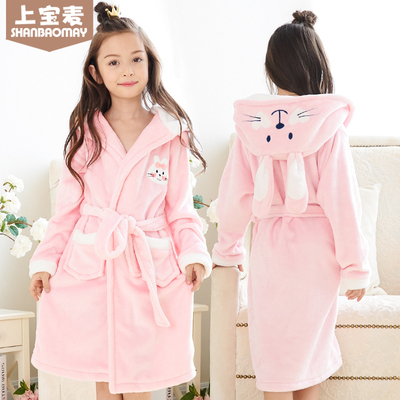 芬腾夹棉睡衣女2016新款珊瑚绒儿童睡袍冬季