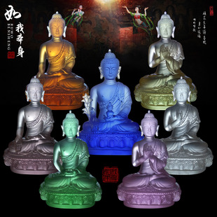 佛堂 琉璃药师七佛不同手势 药师琉璃佛佛像 药师琉璃光如来佛堂摆件