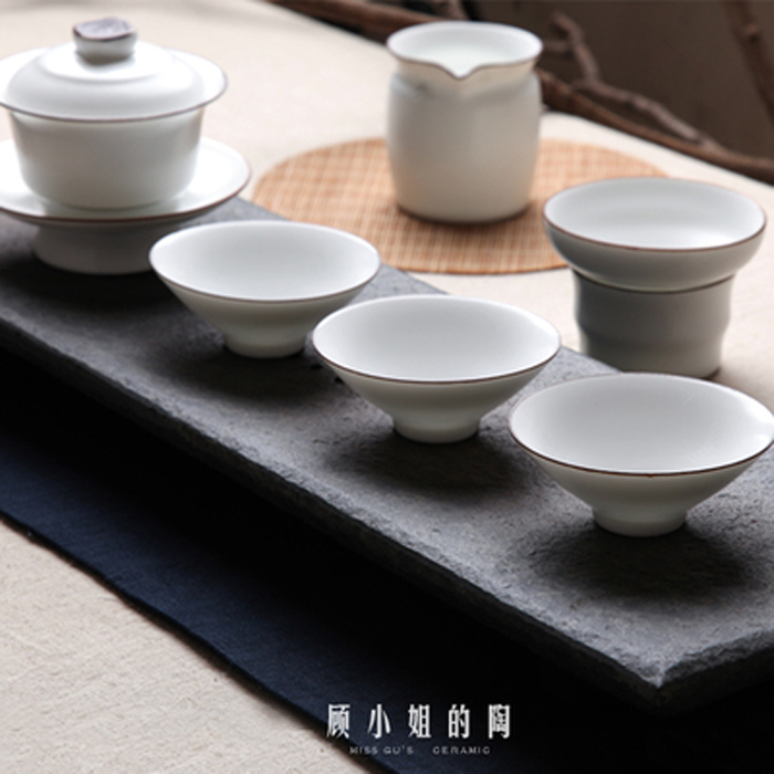 定窑茶具套装礼盒装中秋礼品白瓷九件套功夫茶三才盖碗手绘茶具