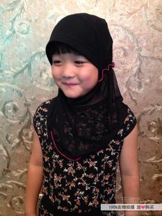 et003新款穆斯林儿童盖头*纯色单层网纱方便小头巾
