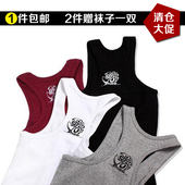 健身弹力运动打底汗衫 吊带印花韩版 工字背心纯棉夏季青年款 男士