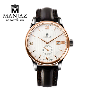 瑞士名爵manjaz手表进口镀金新款自动机械情侣表皮带休闲手表情侣
