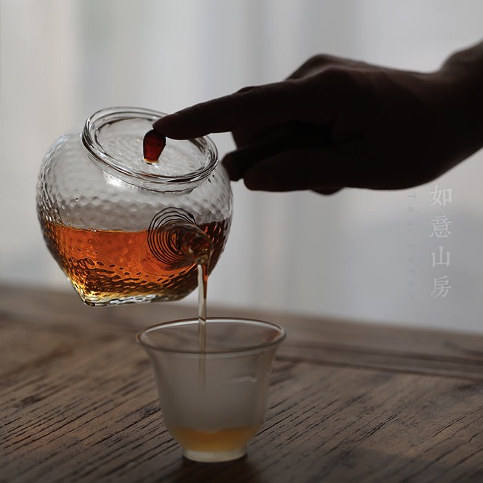 手工木把手耐热玻璃茶壶侧把锤纹泡茶壶花茶壶耐高温泡茶器 茶具