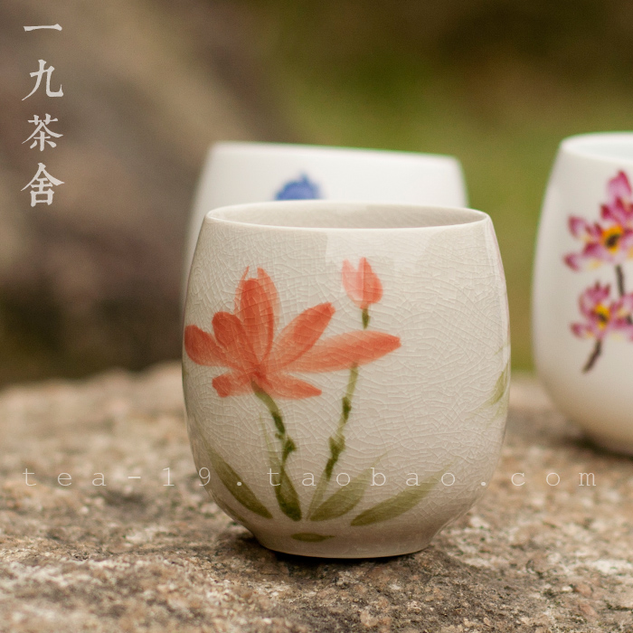 一九茶舍 茶杯陶瓷 纯手工功夫茶杯水杯 日式冰裂手绘品茗杯 茶具