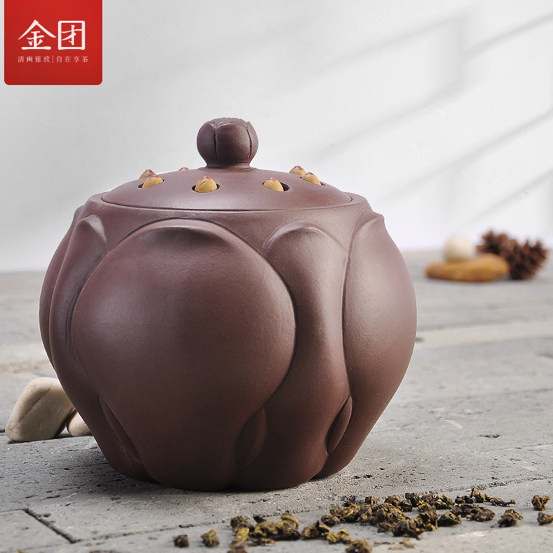 金团茶叶罐紫砂普洱茶罐大号储存罐储茶罐精品茶叶缸茶具茶道配件