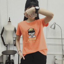 T恤女学生 潮宽松大码 夏装 上衣刺绣拼皮猫咪短袖 2016新款 韩国女装