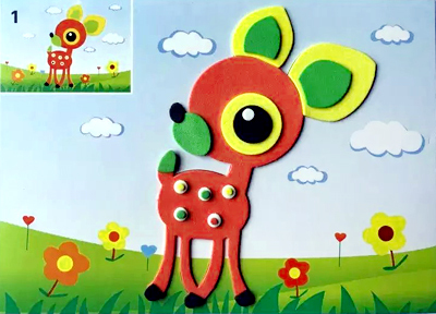 ar小号入门简单儿童eva贴画3d立体贴画贴纸diy手工制作:动物小鹿