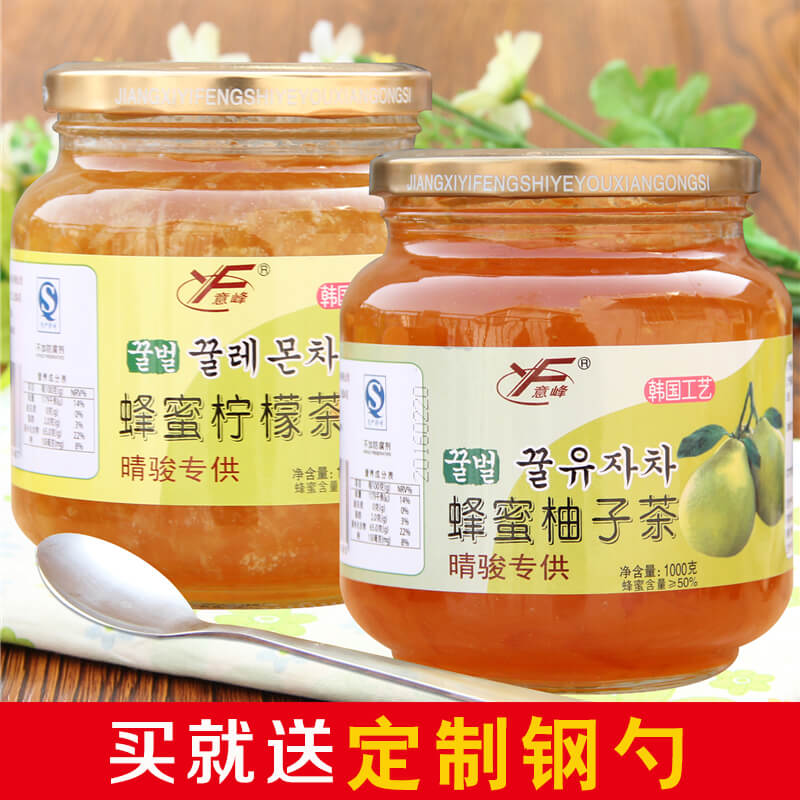 送钢勺 意峰蜂蜜柚子茶1000g 柠檬茶1000g 韩国风味蜜炼水果茶
