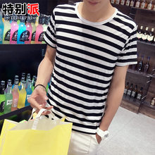上衣服青少年海魂潮流短袖 半袖 t恤血男士 韩版 条纹打底衫 夏季薄款