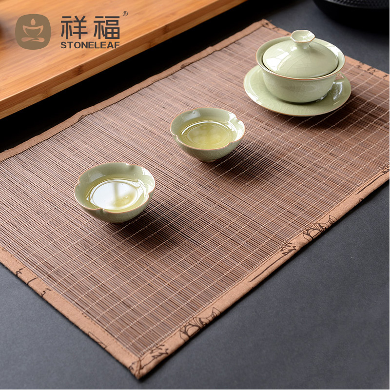 祥福 竹茶席茶垫茶帘桌旗 茶具配件 台湾竹茶席 手工手绘竹席茶席