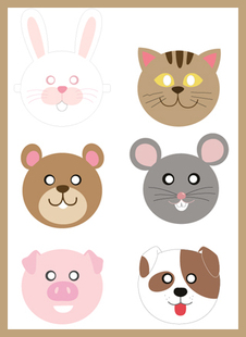 小猫和老鼠小狗小熊小猪小兔面具卡纸面具diy亲子手工动物面具