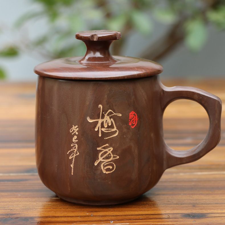 御工坊天然木鱼石茶杯手工木鱼石杯子 茶缘 大号550ml包邮