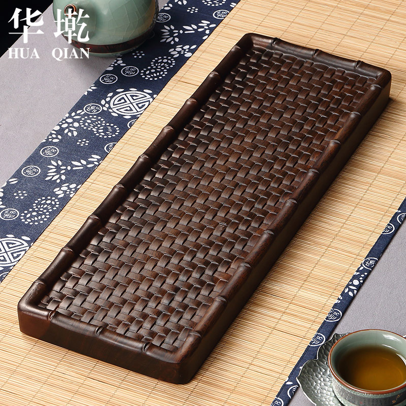 华墘 干泡茶盘 黑檀实木茶盘小号办公迷你茶台茶托茶海整块