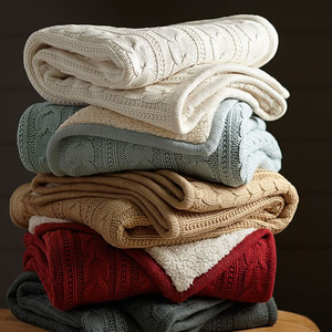 加绒加厚纯色针织毛毯盖毯