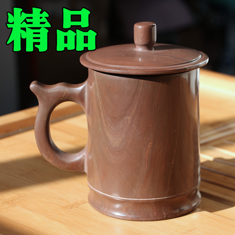 木鱼石杯子保健茶杯茶具正品无蜡水杯纯天然清幽大容量带盖
