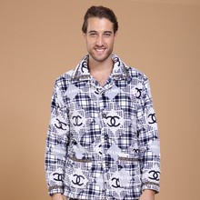 睡衣正品 长袖 家居服休闲开衫 秋冬法兰绒珊瑚绒加厚保暖男睡衣上装