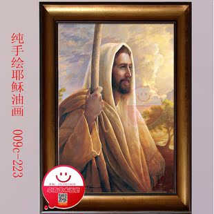 挂画 欧式高档有框画别墅玄关卧室竖挂画耶稣头像画 手绘耶稣基督油画