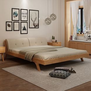 北欧日式原木全实木床简约1.8米1.5m卧室双人床橡木婚床软靠家具