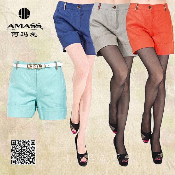 玛施女装专柜 代购 亚麻修身 百搭<em>短裤 2015</em>春