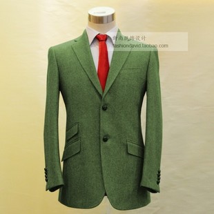 harristweed英国进口花呢西服套装 深绿色 咸菜 人字纹tailorsuit