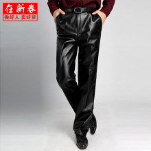 摩托直筒皮裤 春秋大码 PU防水防油中老年爸爸皮长裤 宽松 男皮裤